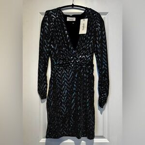 BA&SH Flavie Dress In Noir ~ Sequin Black and Silver Dress
